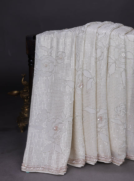 Off White Georgette Sequins Saree