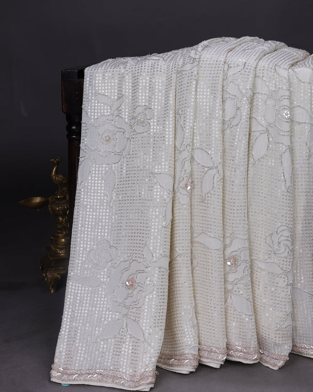 Off White Georgette Sequins Saree
