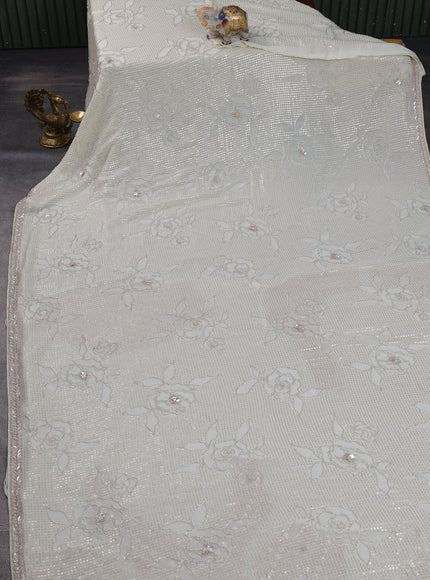 Off White Georgette Sequins Saree