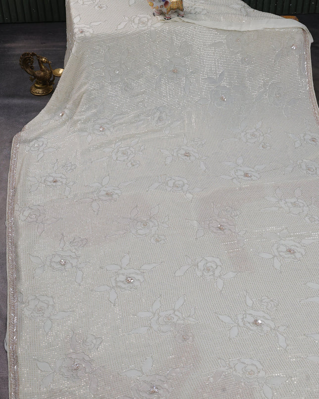 Off White Georgette Sequins Saree