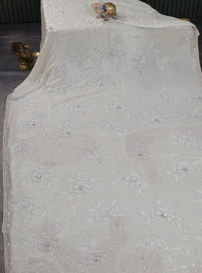 Off White Georgette Sequins Saree