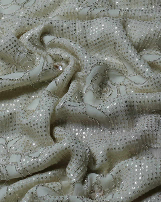Off White Georgette Sequins Saree
