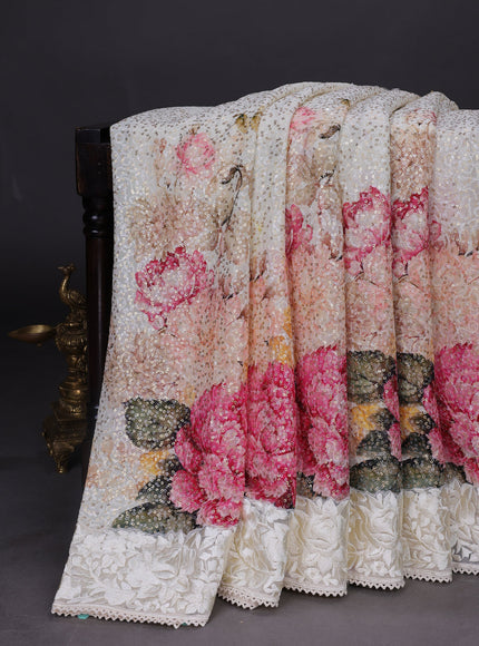 Off White Georgette Sequins Saree