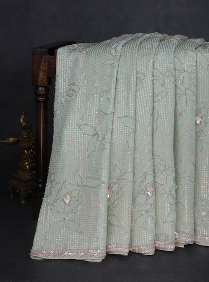 Pista Green Georgette Sequins Saree