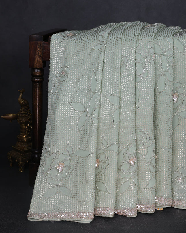Pista Green Georgette Sequins Saree