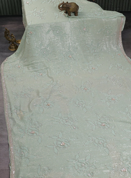 Pista Green Georgette Sequins Saree