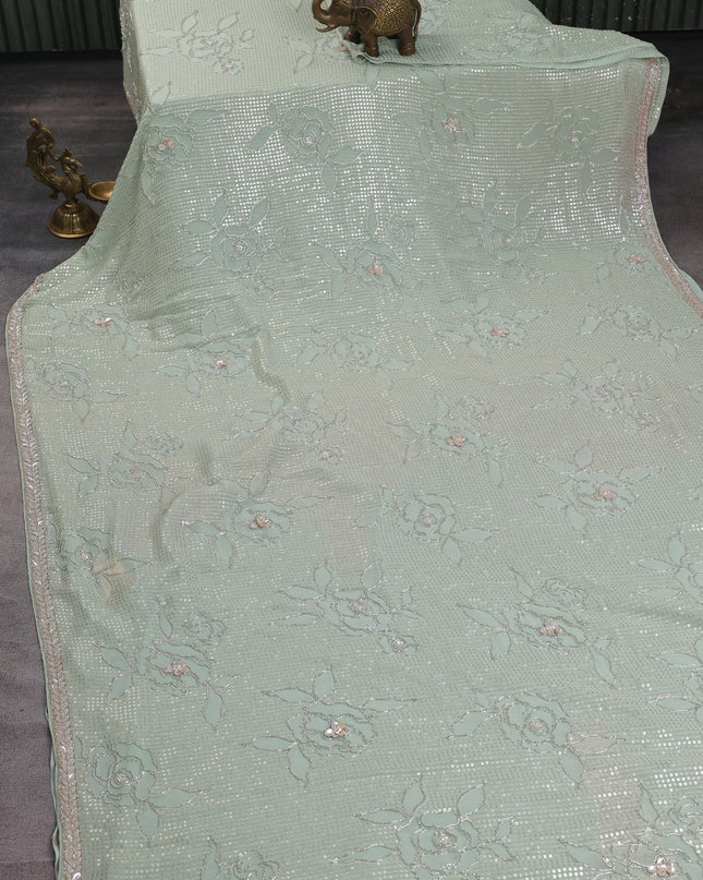 Pista Green Georgette Sequins Saree