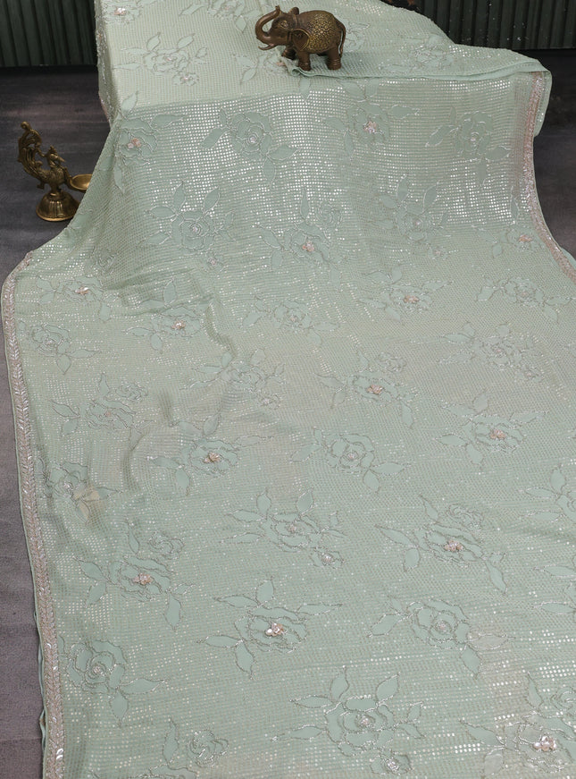 Pista Green Georgette Sequins Saree