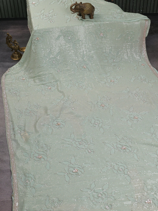 Pista Green Georgette Sequins Saree