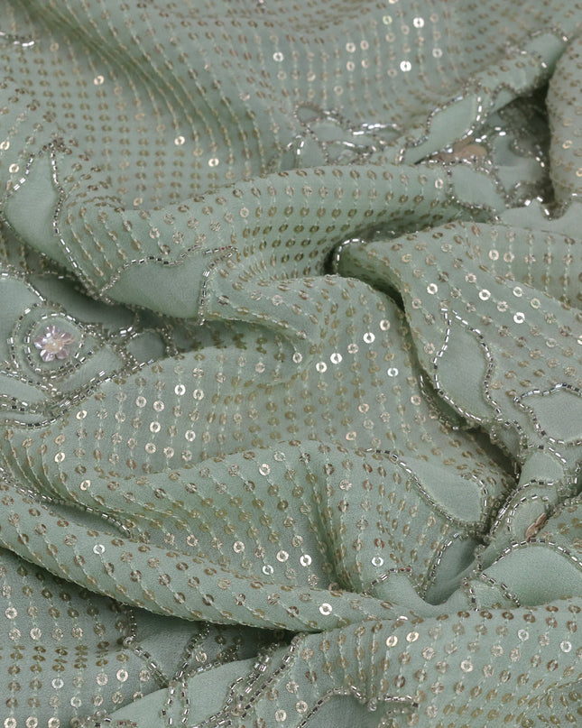 Pista Green Georgette Sequins Saree