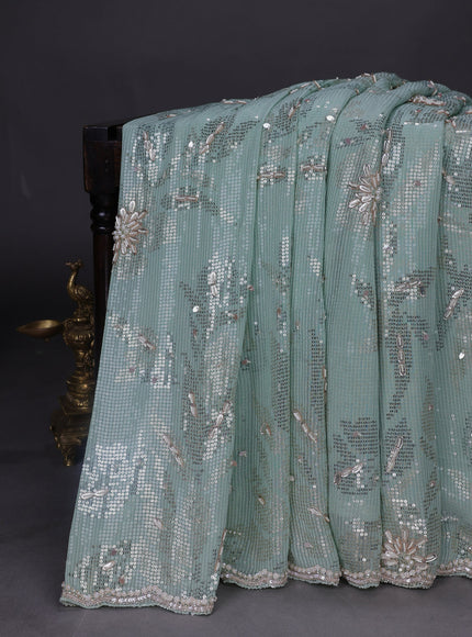 Pista Green Georgette Sequins Saree