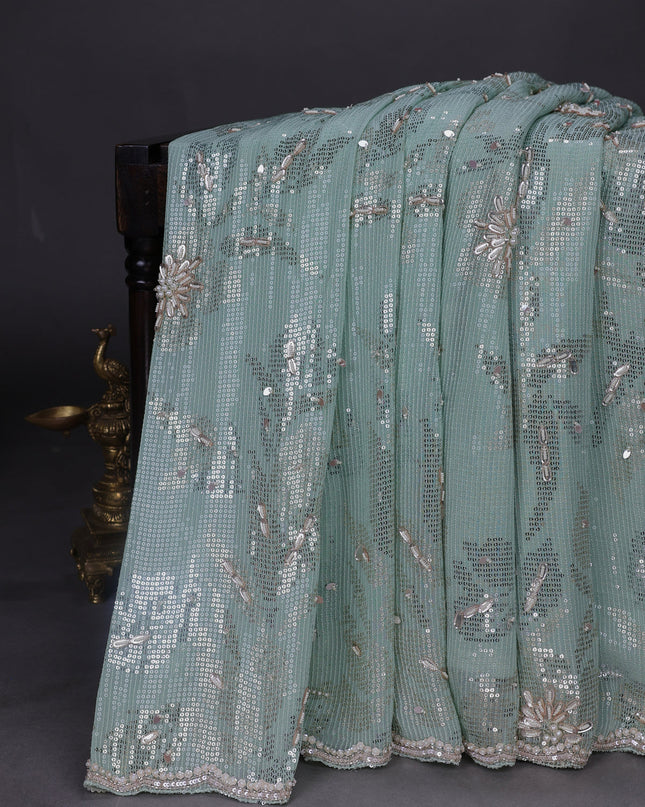 Pista Green Georgette Sequins Saree