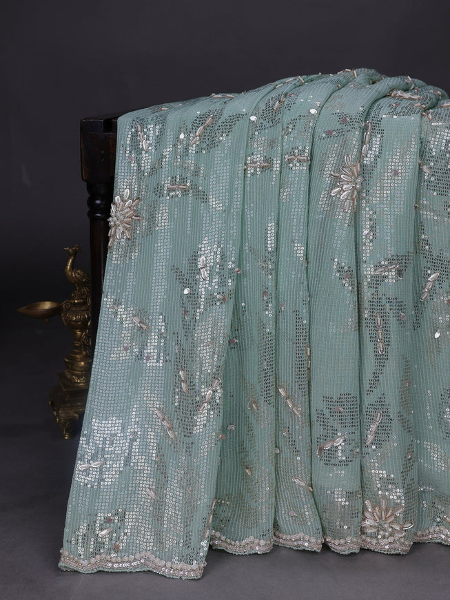 Pista Green Georgette Sequins Saree