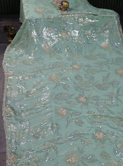 Pista Green Georgette Sequins Saree