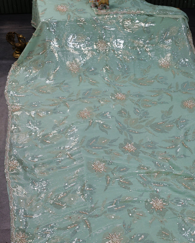 Pista Green Georgette Sequins Saree