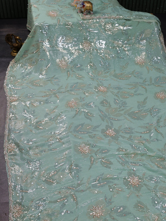Pista Green Georgette Sequins Saree