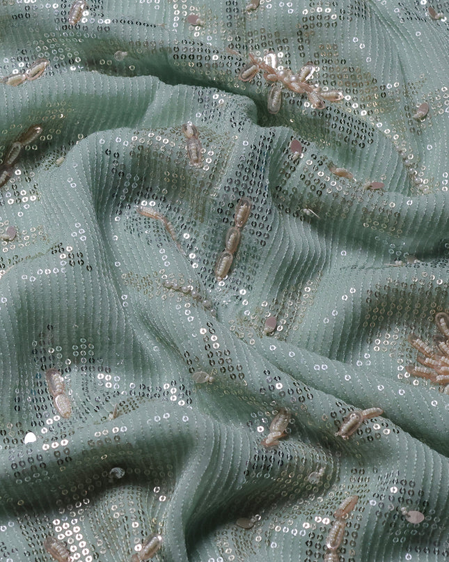 Pista Green Georgette Sequins Saree