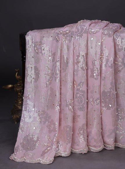 Peach Georgette Sequins Saree