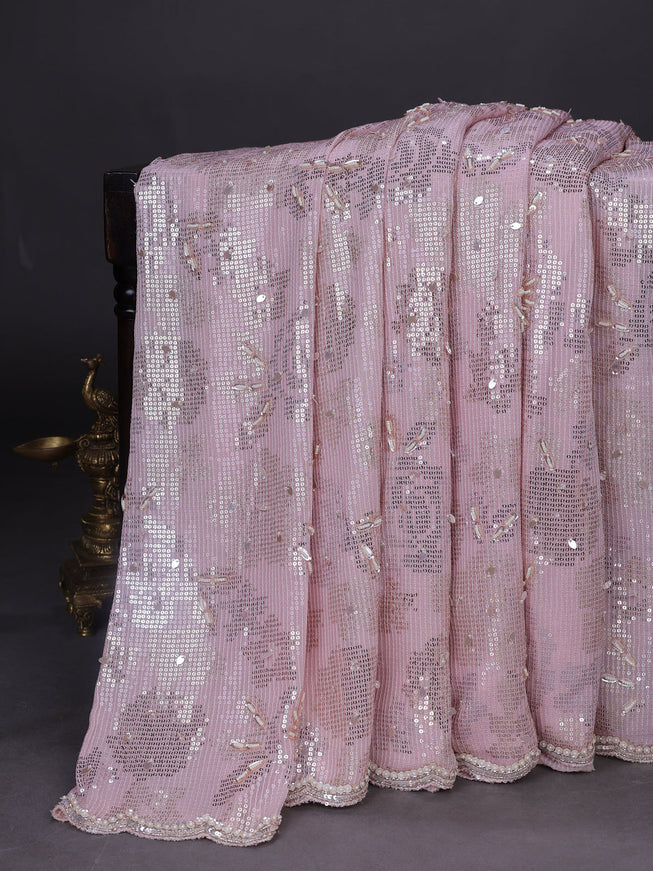 Peach Georgette Sequins Saree