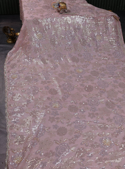 Peach Georgette Sequins Saree