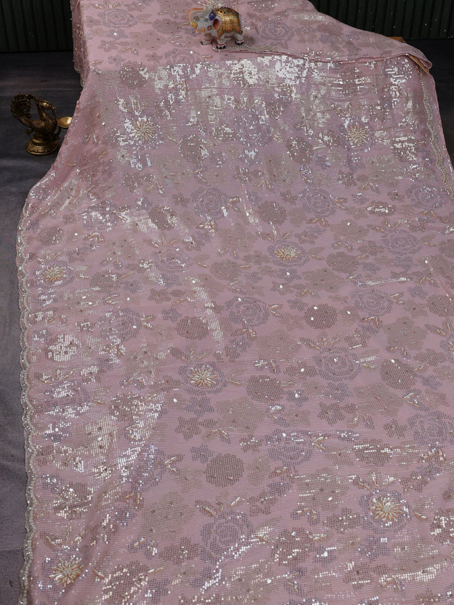 Peach Georgette Sequins Saree