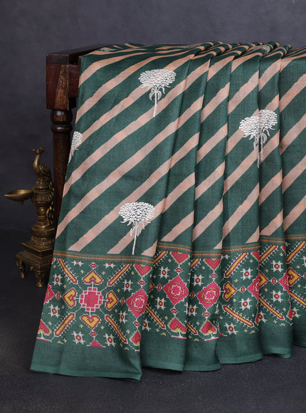 Bottle Green-Beige Tussar Silk Saree