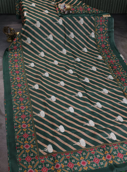 Bottle Green-Beige Tussar Silk Saree