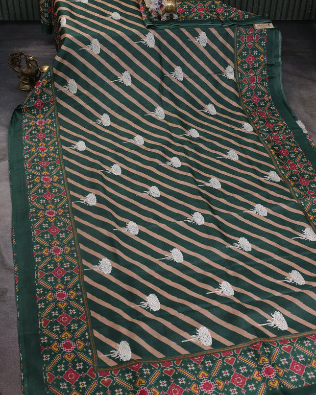 Bottle Green-Beige Tussar Silk Saree