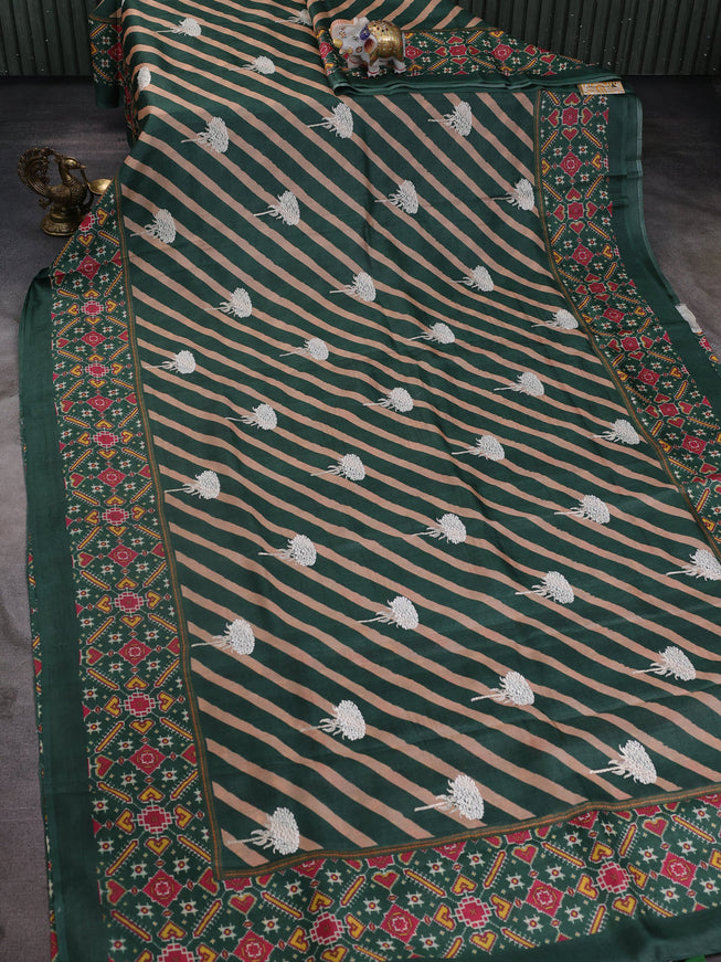 Bottle Green-Beige Tussar Silk Saree