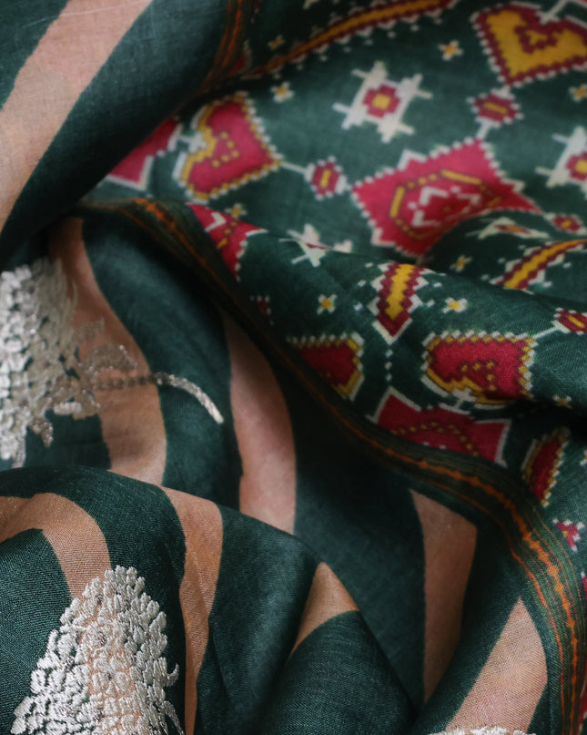 Bottle Green-Beige Tussar Silk Saree