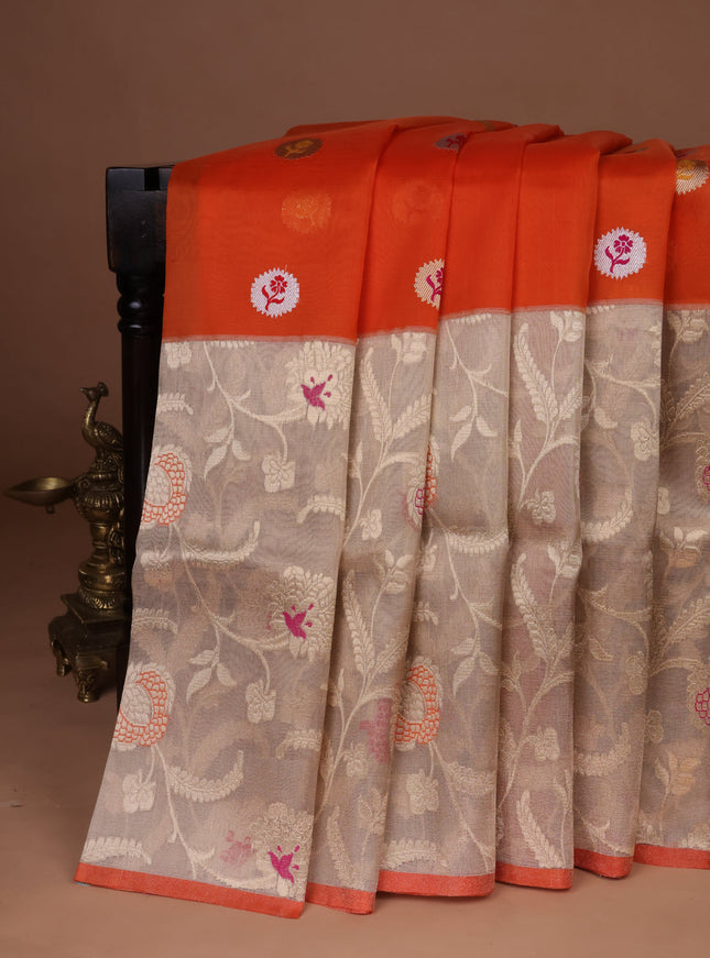 Orange-Gold Banarasi Kora Saree