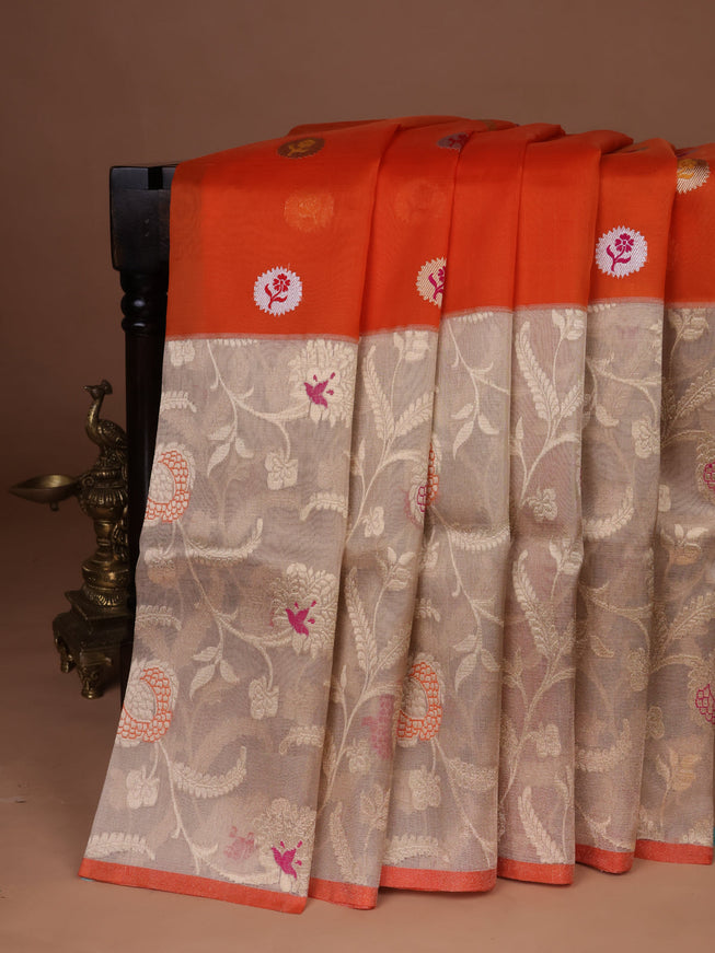 Orange-Gold Banarasi Kora Saree