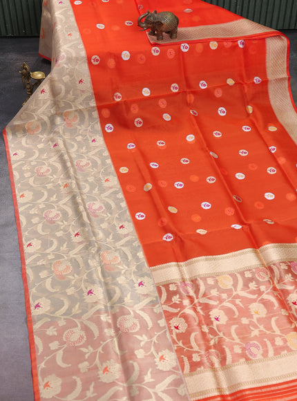 Orange-Gold Banarasi Kora Saree