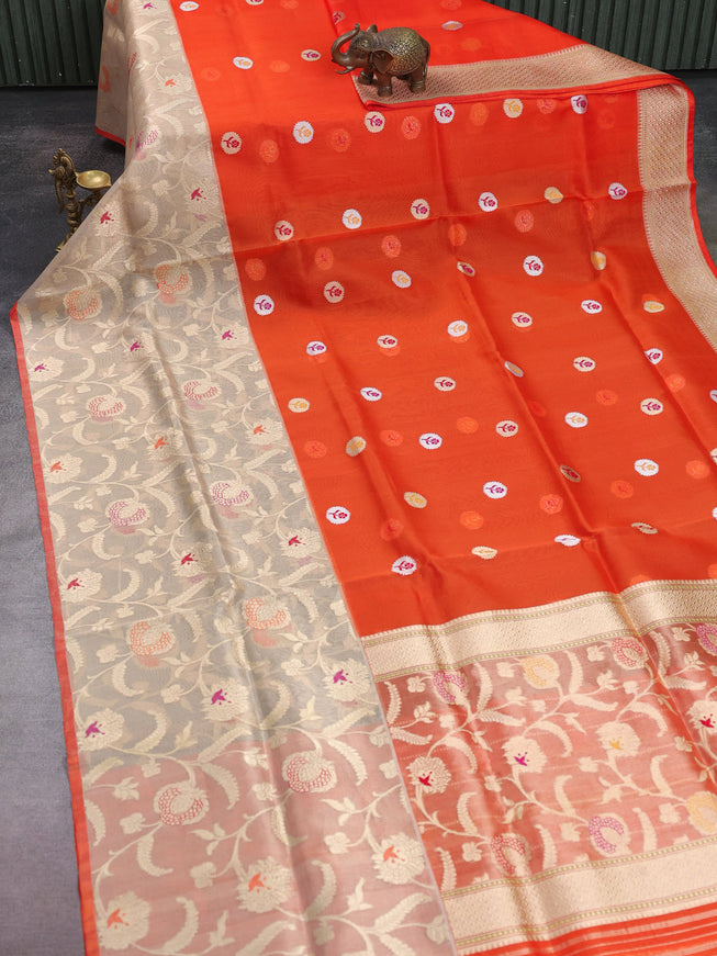 Orange-Gold Banarasi Kora Saree