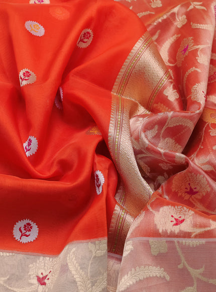 Orange-Gold Banarasi Kora Saree