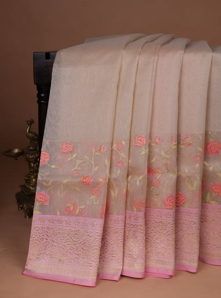 Beige-Peach Banarasi Kora Saree