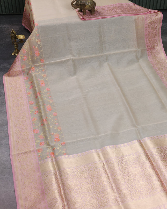 Beige-Peach Banarasi Kora Saree