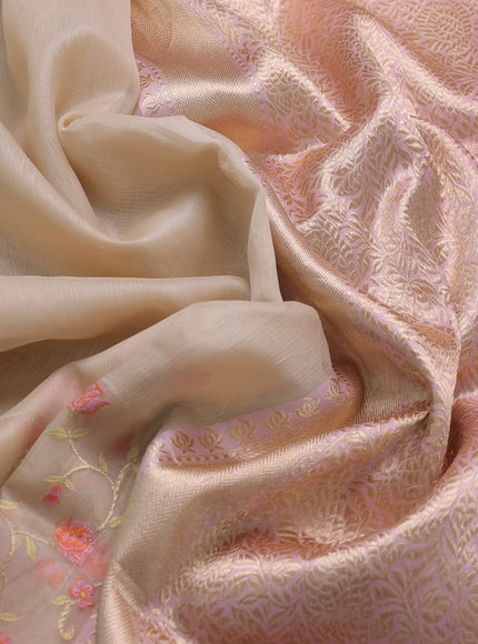 Beige-Peach Banarasi Kora Saree