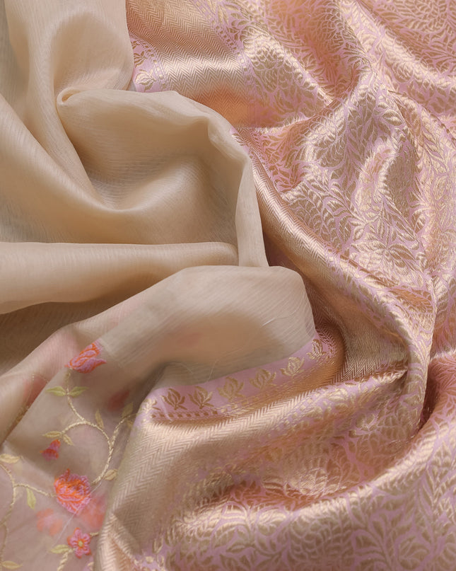 Beige-Peach Banarasi Kora Saree