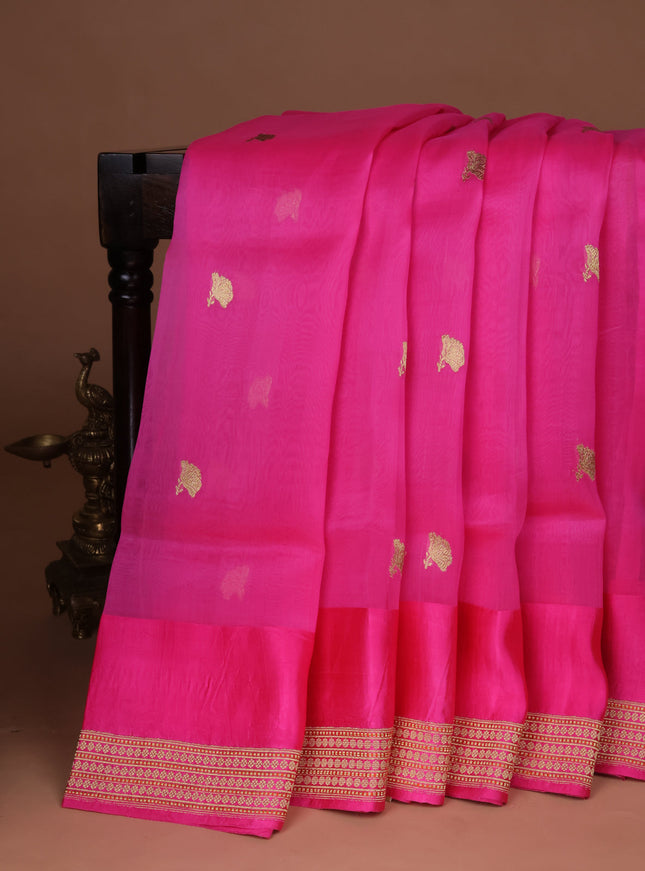Hot Pink Banarasi Kora Saree