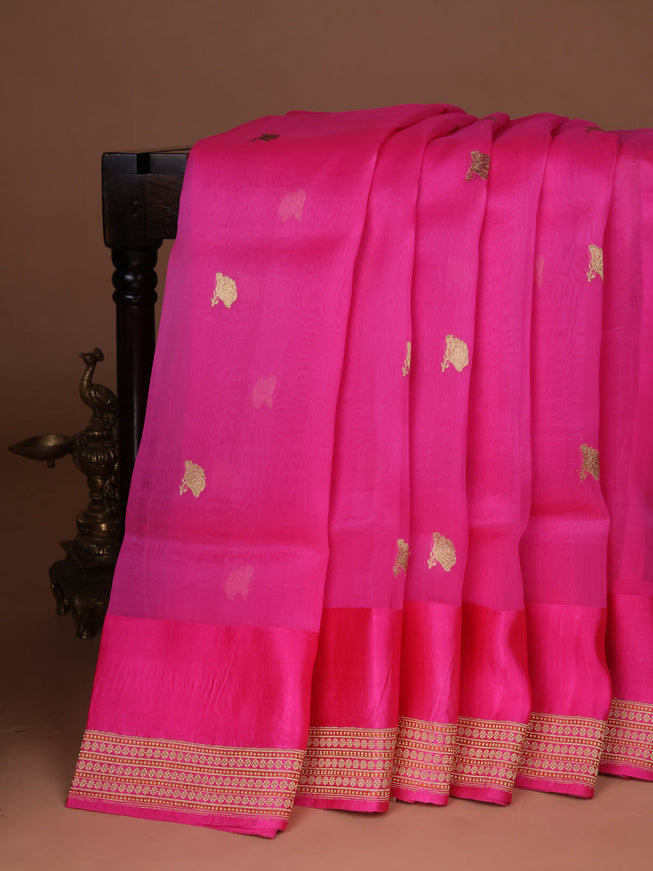 Hot Pink Banarasi Kora Saree
