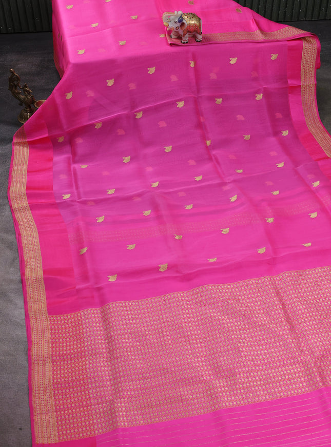 Hot Pink Banarasi Kora Saree