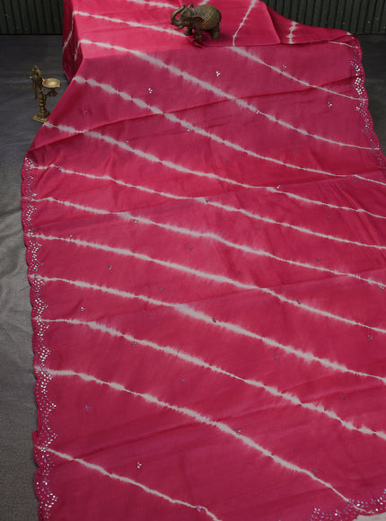 Pink - Off White Tussar Leheriya Pattern Embroidery Saree