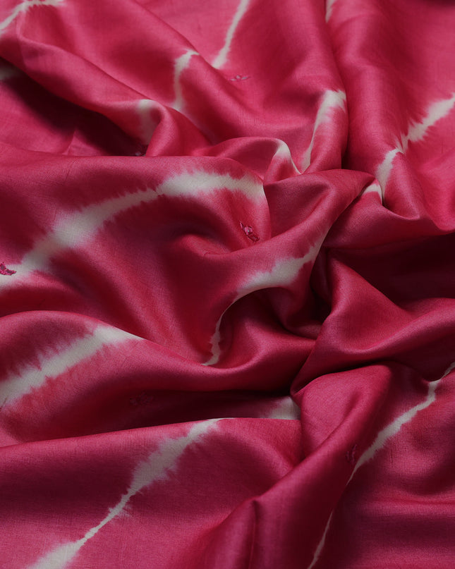 Pink - Off White Tussar Leheriya Pattern Embroidery Saree