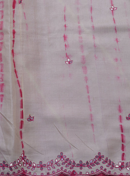 Pink - Off White Tussar Leheriya Pattern Embroidery Saree