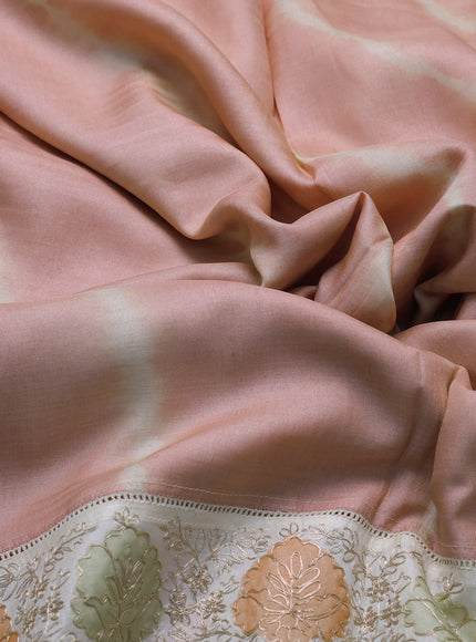 Peach - Off White Tussar Leheriya Pattern Embroidery Saree