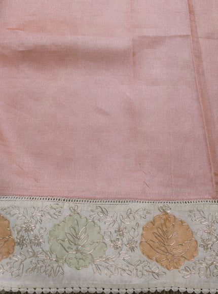 Peach - Off White Tussar Leheriya Pattern Embroidery Saree