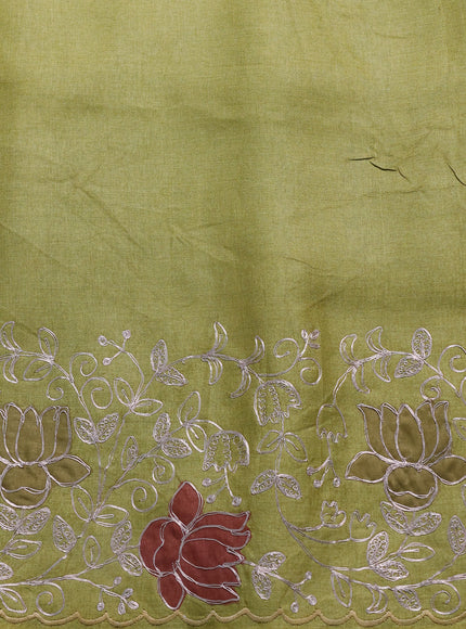 Mehendi Green - Yellow Tussar Embroidery Saree