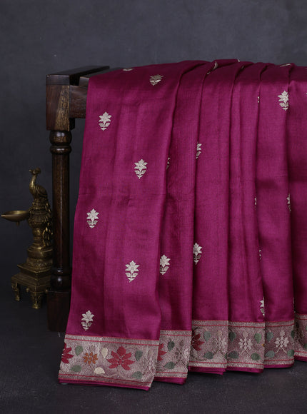 Dark Magenta Tussar Embroidery Saree