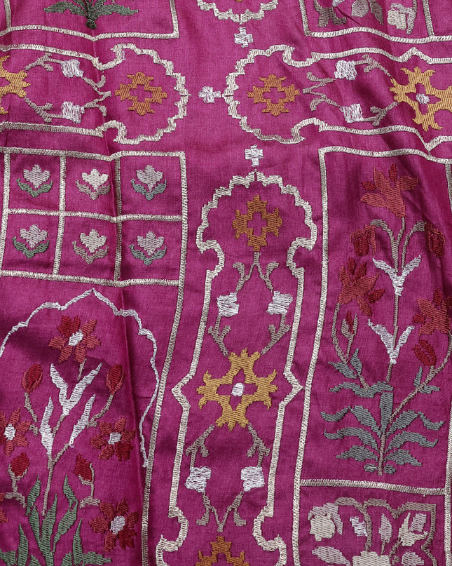 Dark Magenta Tussar Embroidery Saree